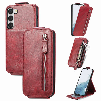 Samsung Galaxy S23+ 5G Zipper Wallet Case - Vertical Flip Leather Phone Cover with Multiple Card Slots and Stand