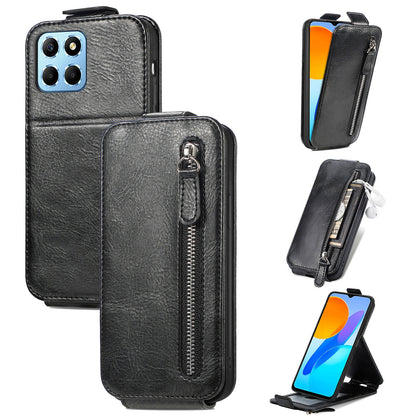 Honor X8 5G Zipper Wallet Case - Vertical Flip Leather Phone Cover with Multiple Card Slots and Stand