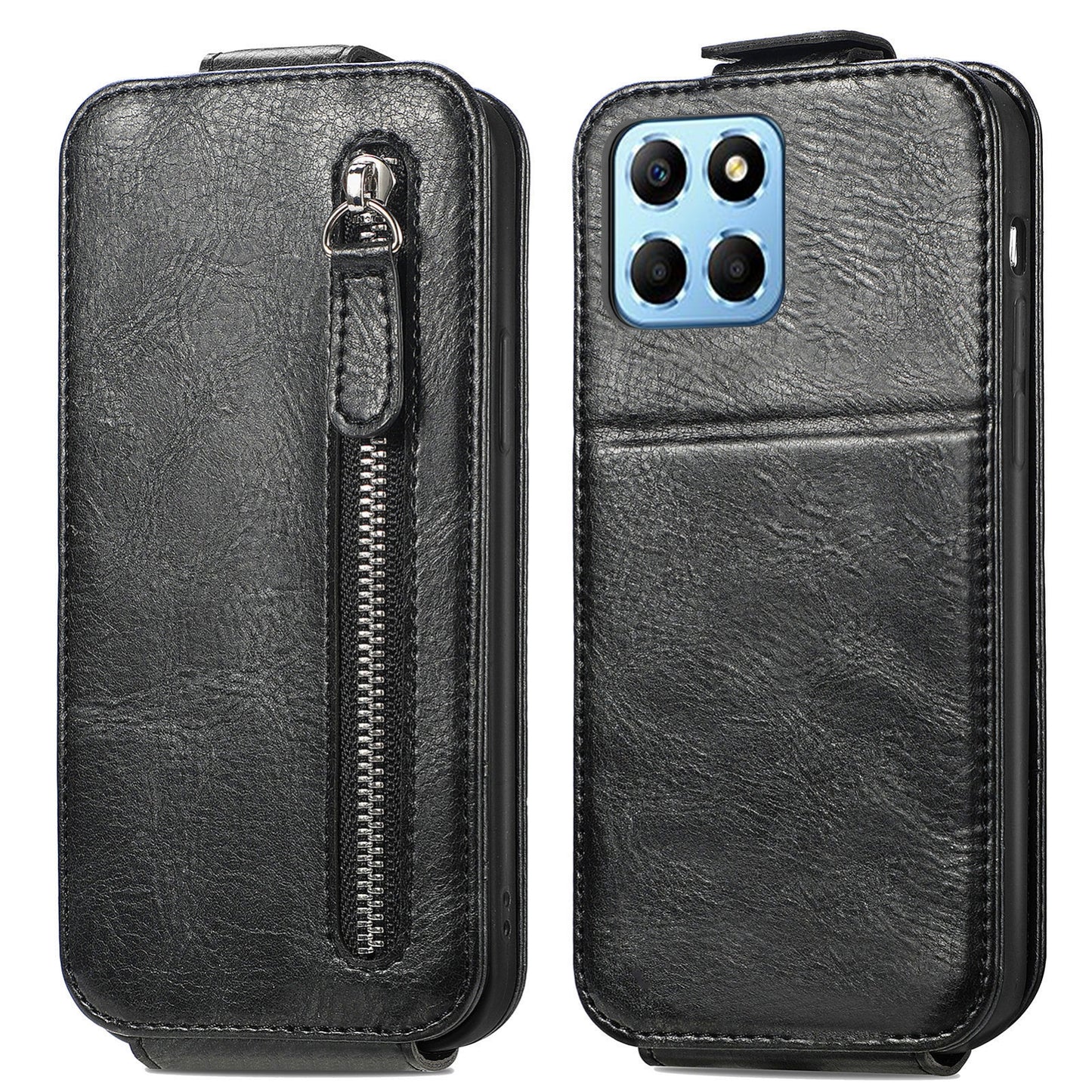 Honor X8 5G Zipper Wallet Case - Vertical Flip Leather Phone Cover with Multiple Card Slots and Stand