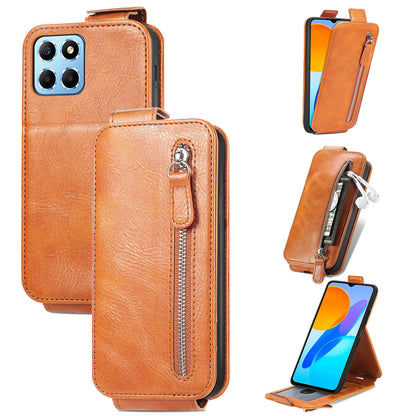 Honor X8 5G Zipper Wallet Case - Vertical Flip Leather Phone Cover with Multiple Card Slots and Stand