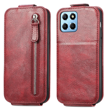 Honor X8 5G Zipper Wallet Case - Vertical Flip Leather Phone Cover with Multiple Card Slots and Stand