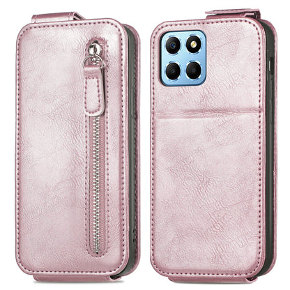 Honor X8 5G Zipper Wallet Case - Vertical Flip Leather Phone Cover with Multiple Card Slots and Stand