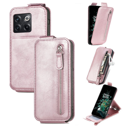 OnePlus 10T Zipper Wallet Case - Vertical Flip Leather Phone Cover with Multiple Card Slots and Stand