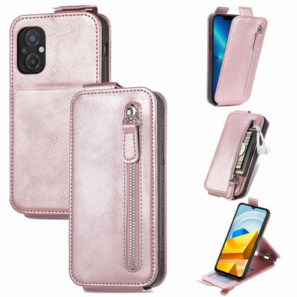 Xiaomi Poco M5 Zipper Wallet Case - Vertical Flip Leather Phone Cover with Multiple Card Slots and Stand