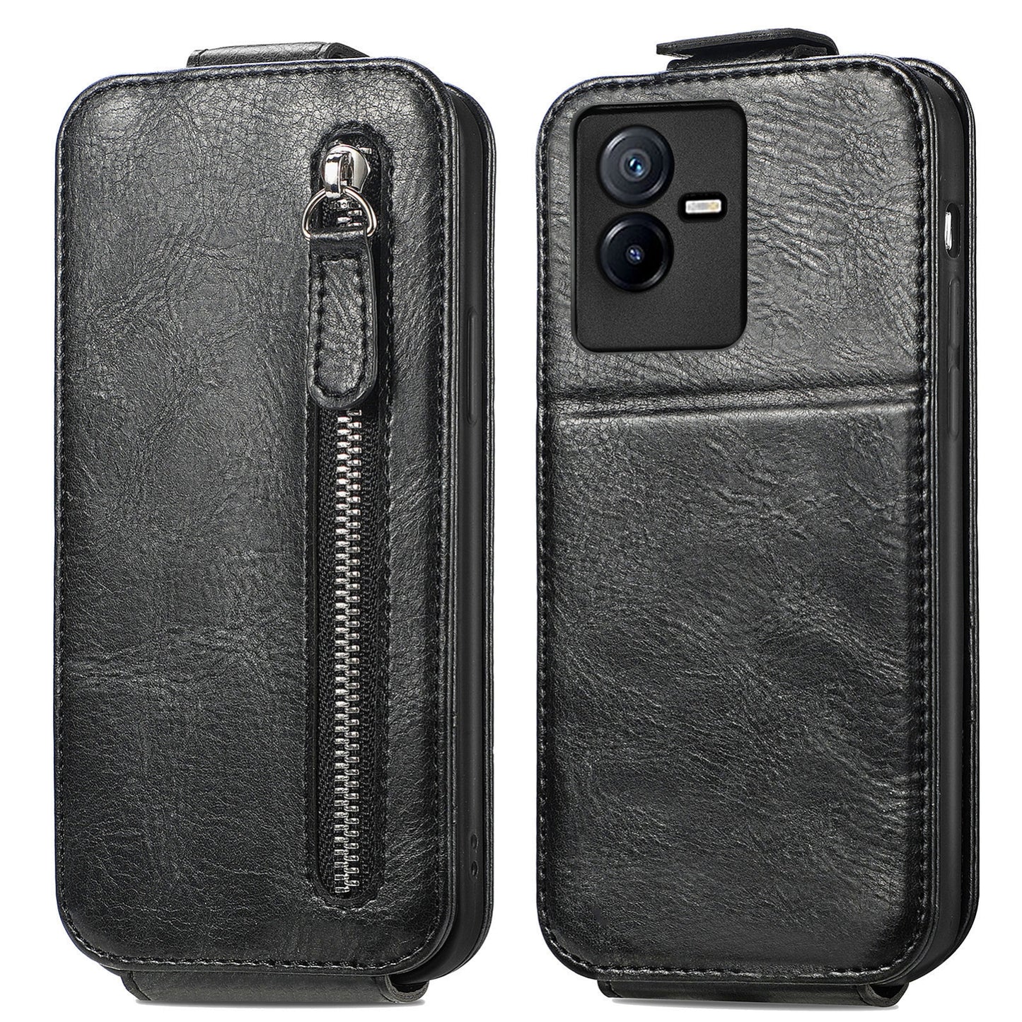 vivo T2X 5G Zipper Wallet Case - Vertical Flip Leather Phone Cover with Multiple Card Slots and Stand