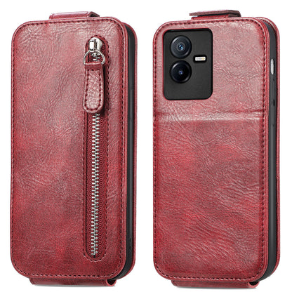 vivo T2X 5G Zipper Wallet Case - Vertical Flip Leather Phone Cover with Multiple Card Slots and Stand