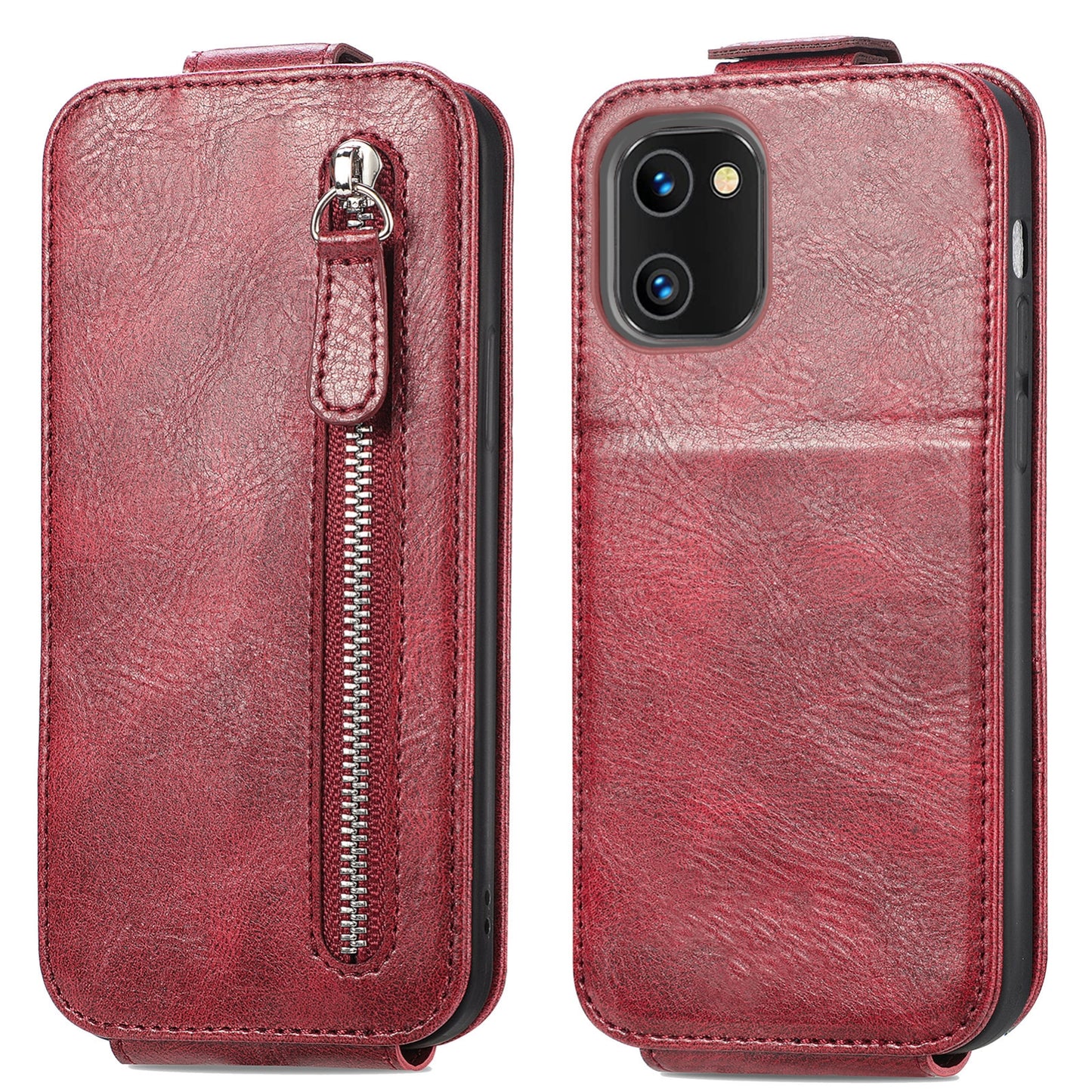 UMIDIGI A13S Zipper Wallet Case - Vertical Flip Leather Phone Cover with Multiple Card Slots and Stand