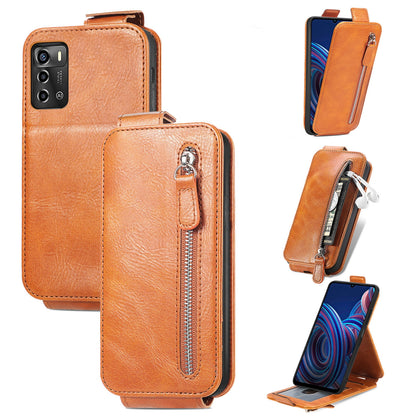 ZTE Blade A72 4G Zipper Wallet Case - Vertical Flip Leather Phone Cover with Multiple Card Slots and Stand