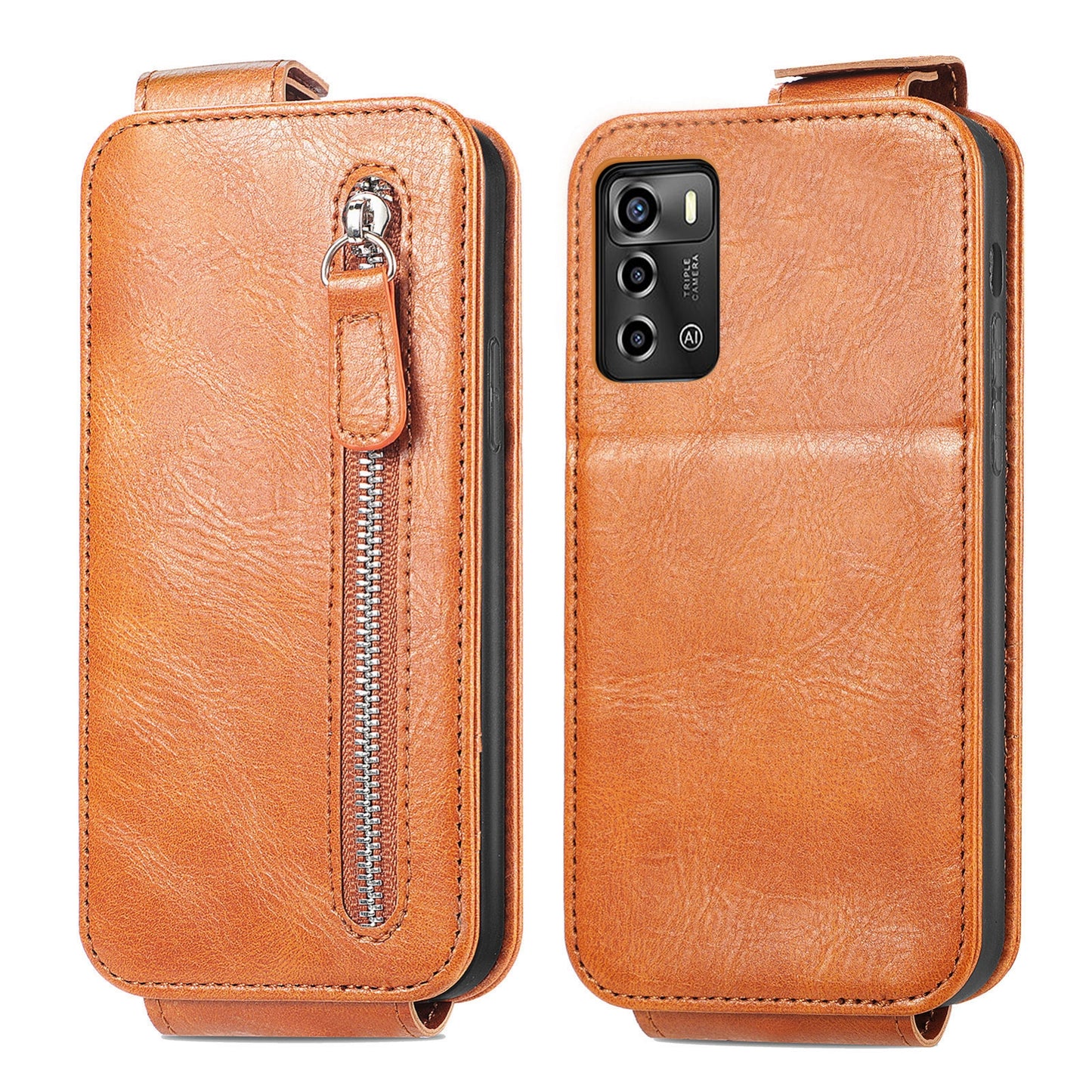 ZTE Blade A72 4G Zipper Wallet Case - Vertical Flip Leather Phone Cover with Multiple Card Slots and Stand