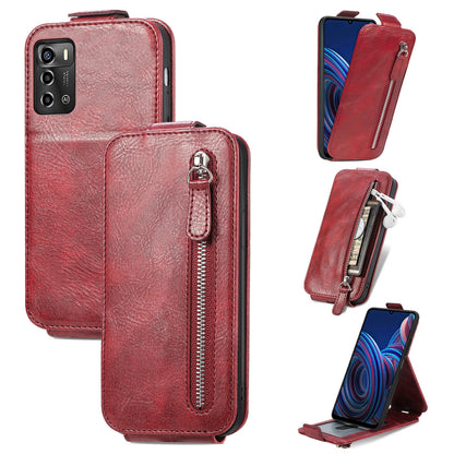 ZTE Blade A72 4G Zipper Wallet Case - Vertical Flip Leather Phone Cover with Multiple Card Slots and Stand