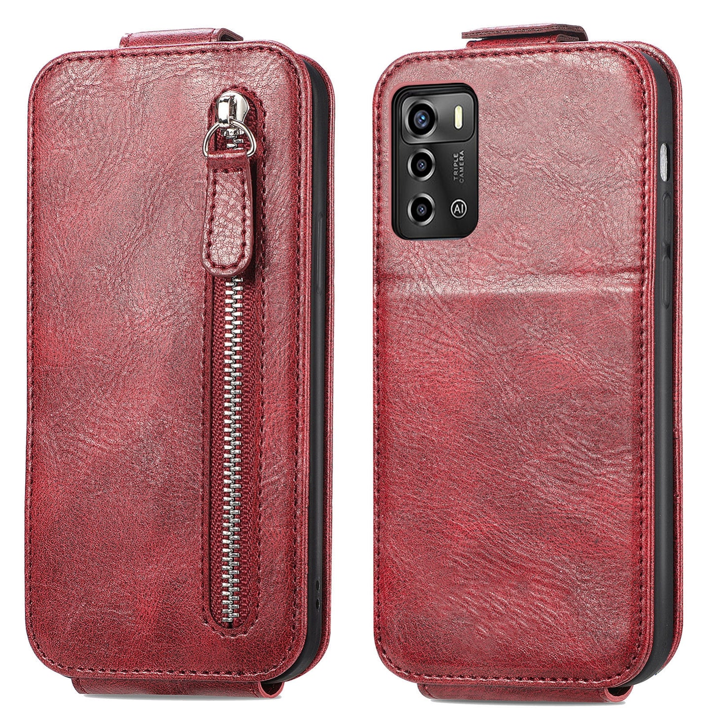 ZTE Blade A72 4G Zipper Wallet Case - Vertical Flip Leather Phone Cover with Multiple Card Slots and Stand