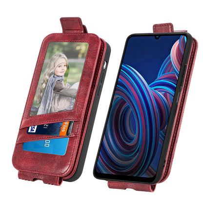 ZTE Blade A72 4G Zipper Wallet Case - Vertical Flip Leather Phone Cover with Multiple Card Slots and Stand