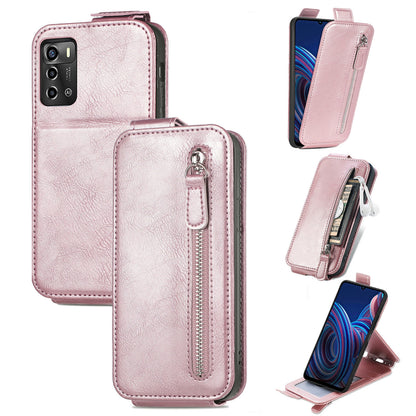 ZTE Blade A72 4G Zipper Wallet Case - Vertical Flip Leather Phone Cover with Multiple Card Slots and Stand