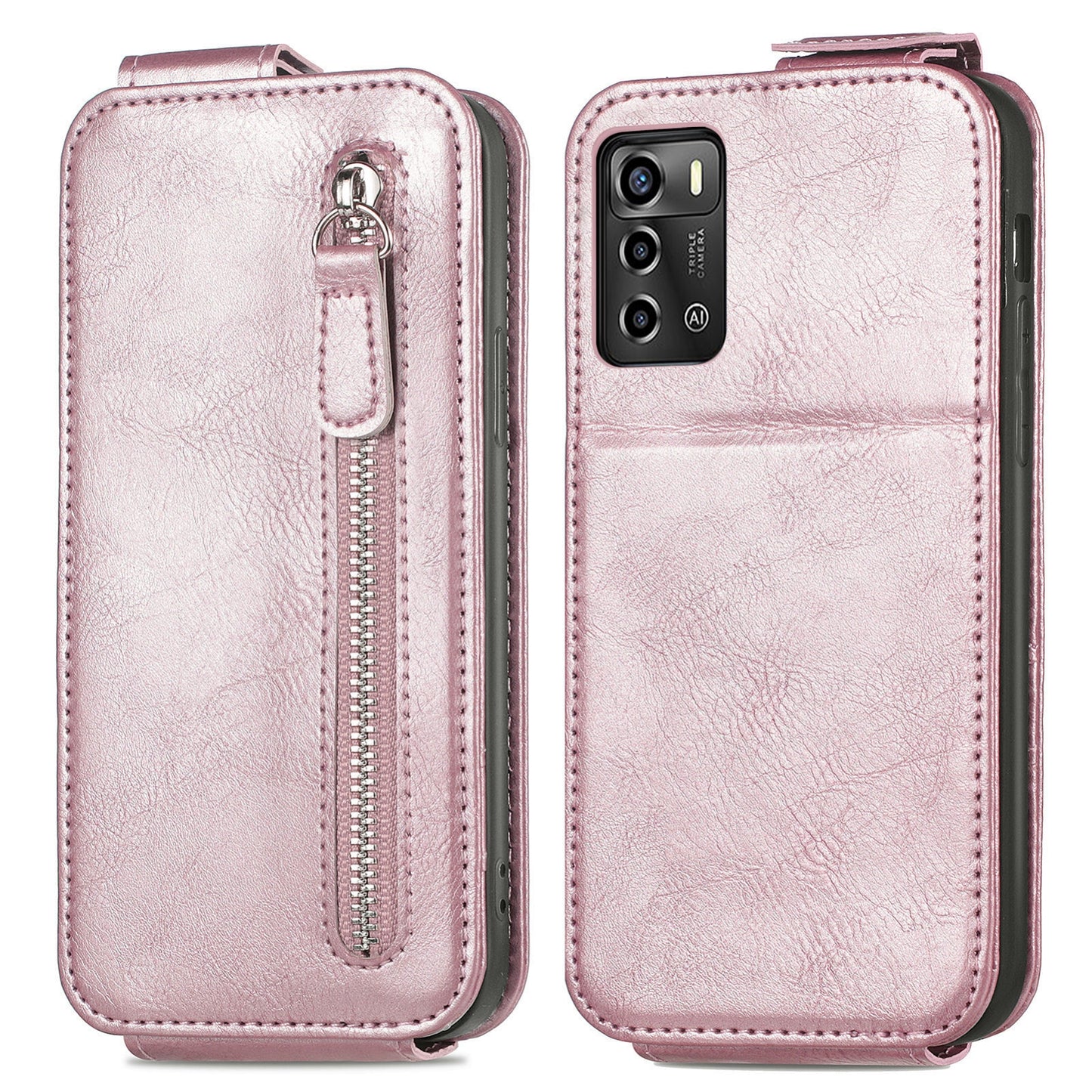 ZTE Blade A72 4G Zipper Wallet Case - Vertical Flip Leather Phone Cover with Multiple Card Slots and Stand