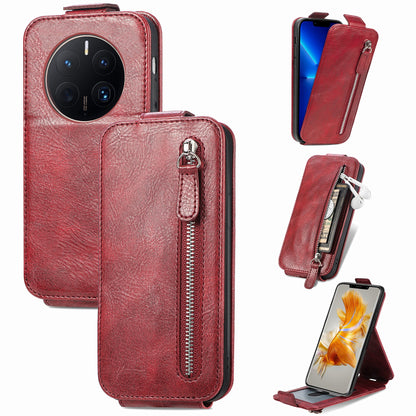 Huawei Mate 50 Pro Zipper Wallet Case - Vertical Flip Leather Phone Cover with Multiple Card Slots and Stand