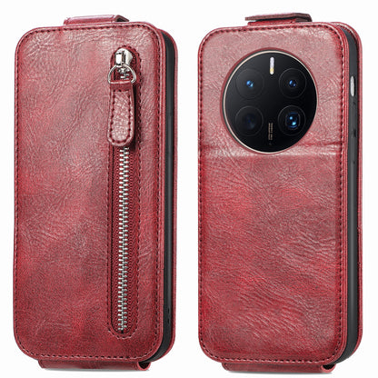 Huawei Mate 50 Pro Zipper Wallet Case - Vertical Flip Leather Phone Cover with Multiple Card Slots and Stand