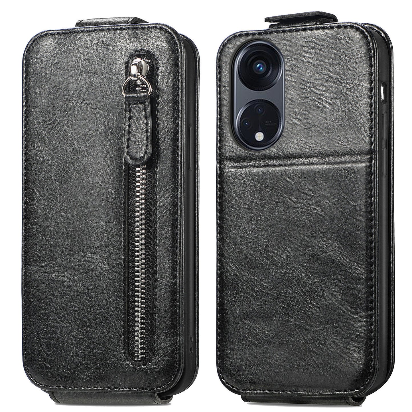 Oppo Reno8 T 5G Zipper Wallet Case - Vertical Flip Leather Phone Cover with Multiple Card Slots and Stand