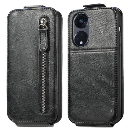 Oppo Reno8 T 5G Zipper Wallet Case - Vertical Flip Leather Phone Cover with Multiple Card Slots and Stand