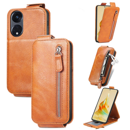 Oppo Reno8 T 5G Zipper Wallet Case - Vertical Flip Leather Phone Cover with Multiple Card Slots and Stand