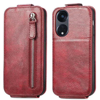 Oppo Reno8 T 5G Zipper Wallet Case - Vertical Flip Leather Phone Cover with Multiple Card Slots and Stand