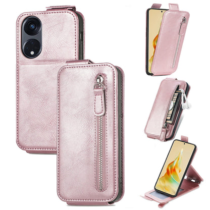 Oppo Reno8 T 5G Zipper Wallet Case - Vertical Flip Leather Phone Cover with Multiple Card Slots and Stand
