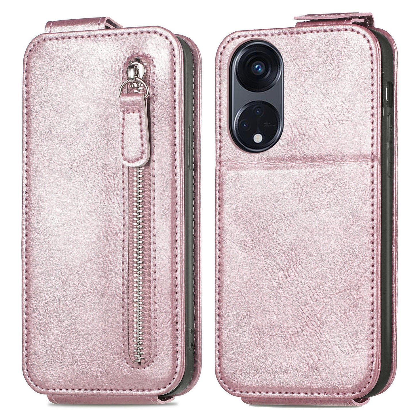 Oppo Reno8 T 5G Zipper Wallet Case - Vertical Flip Leather Phone Cover with Multiple Card Slots and Stand