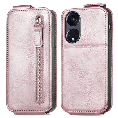 Oppo Reno8 T 5G Zipper Wallet Case - Vertical Flip Leather Phone Cover with Multiple Card Slots and Stand