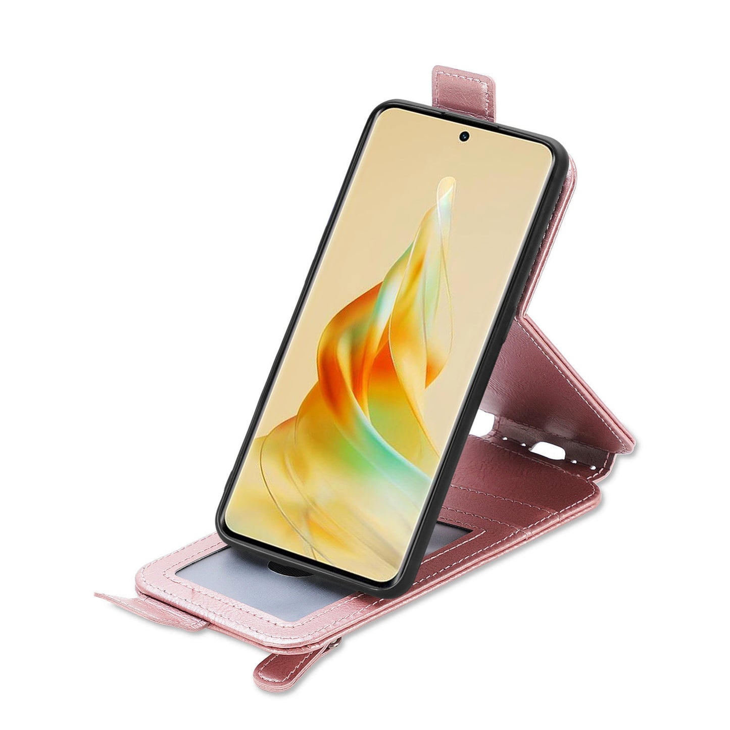 Oppo Reno8 T 5G Zipper Wallet Case - Vertical Flip Leather Phone Cover with Multiple Card Slots and Stand