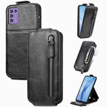 ZTE Libero 5G III Zipper Wallet Case - Vertical Flip Leather Phone Cover with Multiple Card Slots and Stand