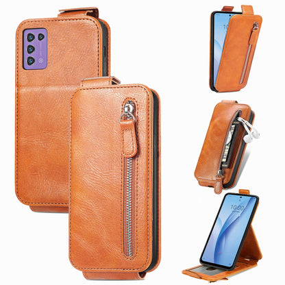 ZTE Libero 5G III Zipper Wallet Case - Vertical Flip Leather Phone Cover with Multiple Card Slots and Stand