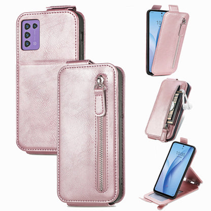 ZTE Libero 5G III Zipper Wallet Case - Vertical Flip Leather Phone Cover with Multiple Card Slots and Stand