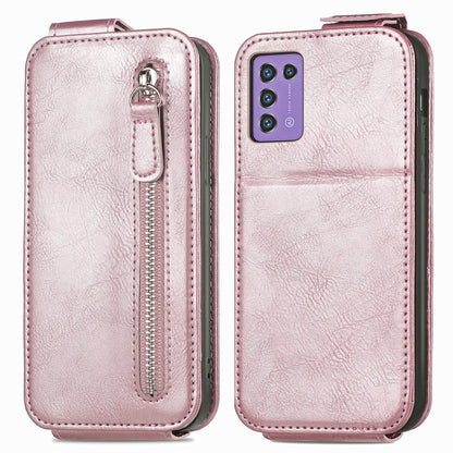 ZTE Libero 5G III Zipper Wallet Case - Vertical Flip Leather Phone Cover with Multiple Card Slots and Stand