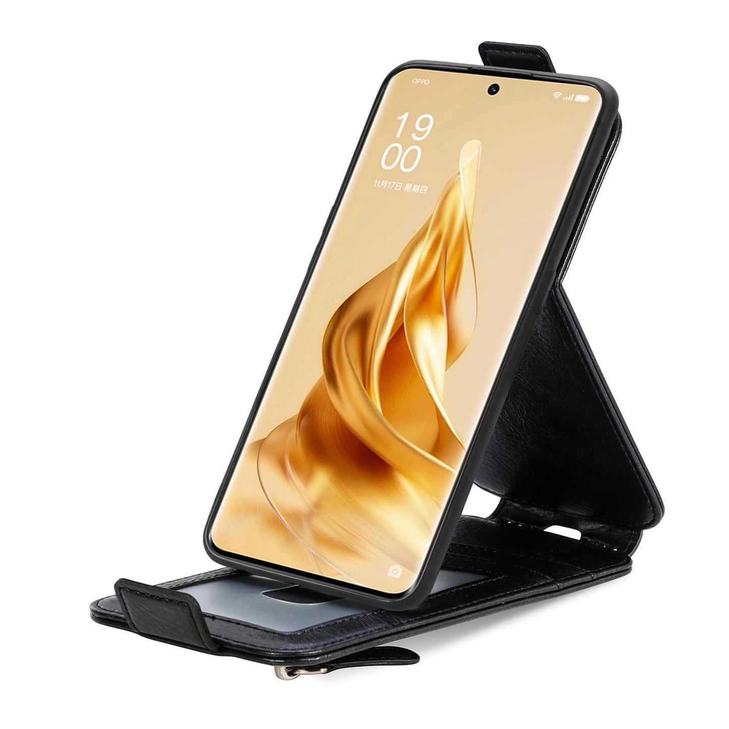 OPPO Reno9 Zipper Wallet Case - Vertical Flip Leather Phone Cover with Multiple Card Slots and Stand