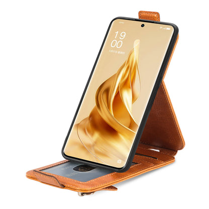OPPO Reno9 Zipper Wallet Case - Vertical Flip Leather Phone Cover with Multiple Card Slots and Stand