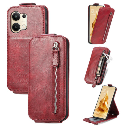 OPPO Reno9 Zipper Wallet Case - Vertical Flip Leather Phone Cover with Multiple Card Slots and Stand