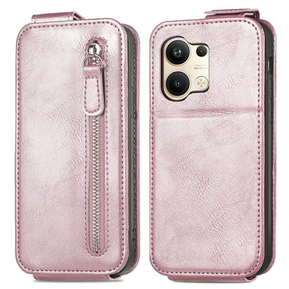 OPPO Reno9 Zipper Wallet Case - Vertical Flip Leather Phone Cover with Multiple Card Slots and Stand
