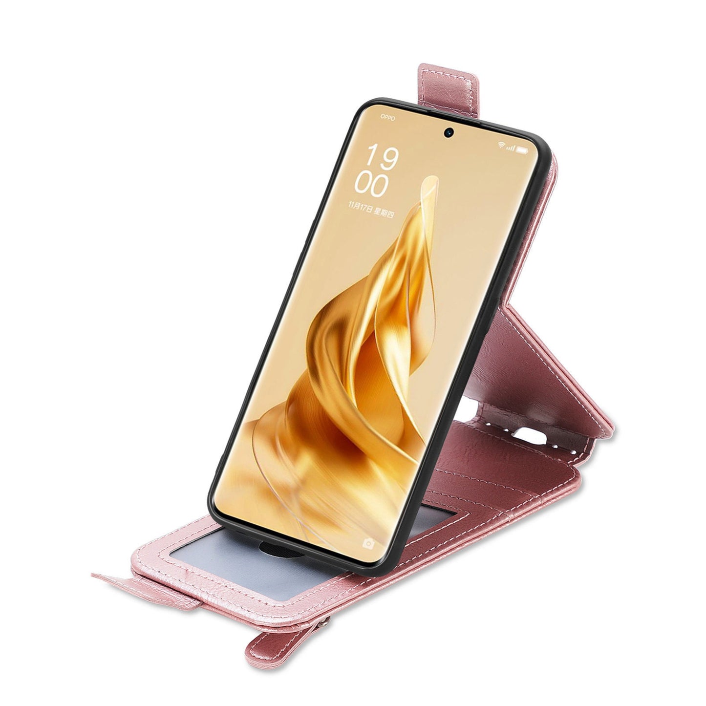 OPPO Reno9 Zipper Wallet Case - Vertical Flip Leather Phone Cover with Multiple Card Slots and Stand