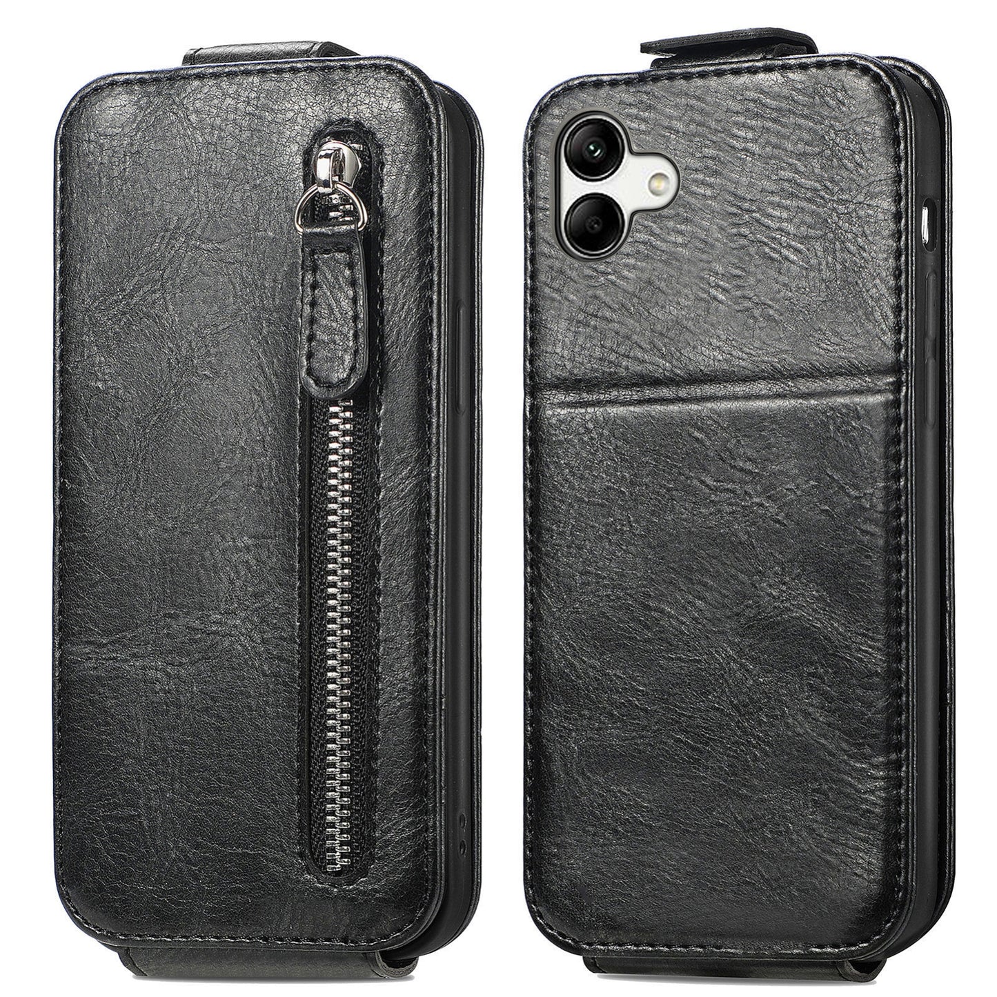 Samsung Galaxy A04 Zipper Wallet Case - Vertical Flip Leather Phone Cover with Multiple Card Slots and Stand