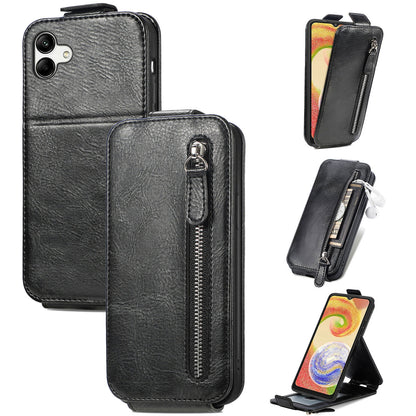 Samsung Galaxy A04 Zipper Wallet Case - Vertical Flip Leather Phone Cover with Multiple Card Slots and Stand