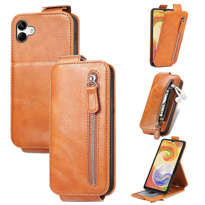 Samsung Galaxy A04 Zipper Wallet Case - Vertical Flip Leather Phone Cover with Multiple Card Slots and Stand