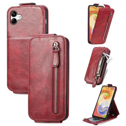 Samsung Galaxy A04 Zipper Wallet Case - Vertical Flip Leather Phone Cover with Multiple Card Slots and Stand