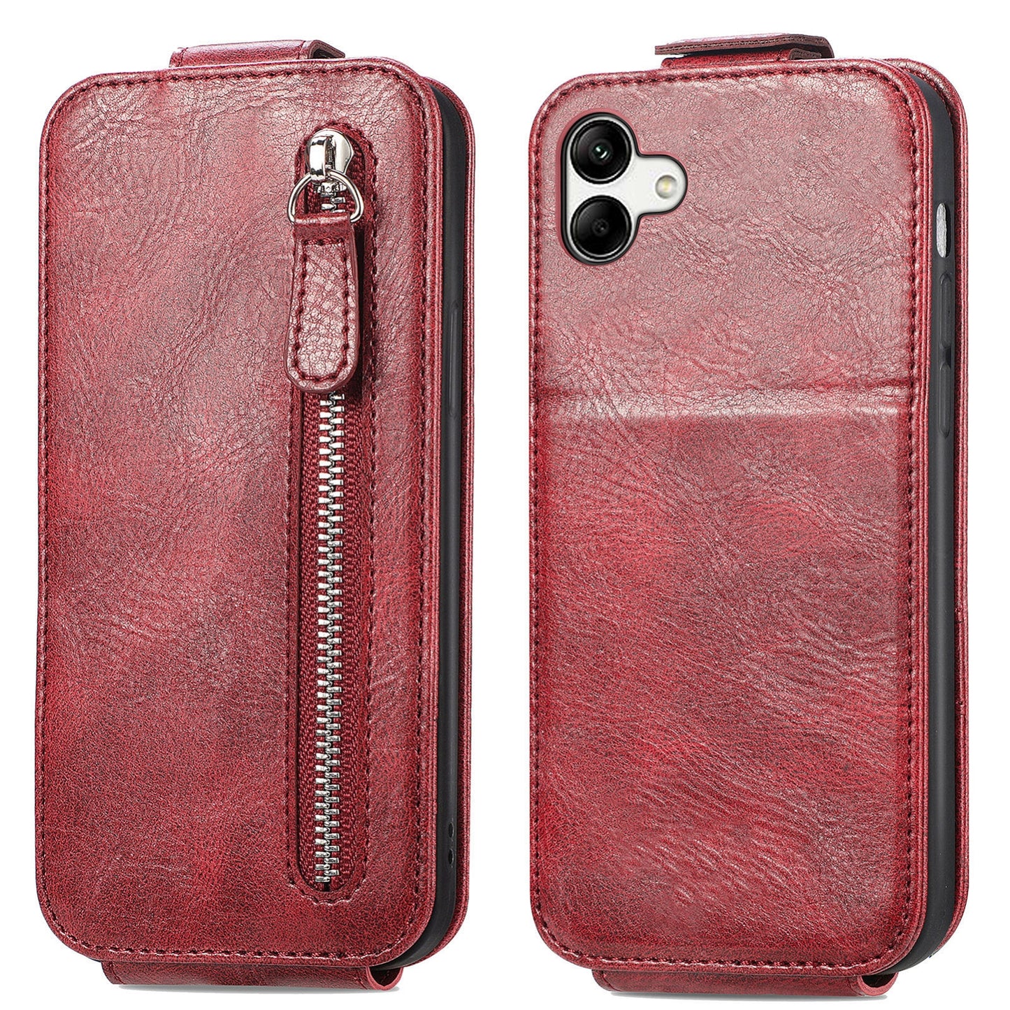 Samsung Galaxy A04 Zipper Wallet Case - Vertical Flip Leather Phone Cover with Multiple Card Slots and Stand