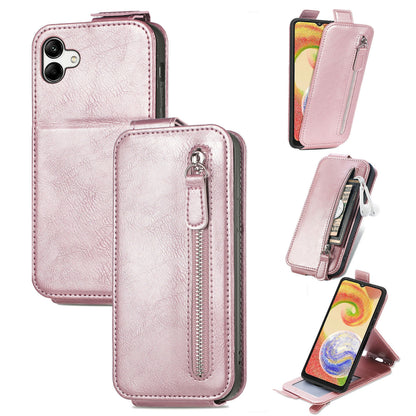 Samsung Galaxy A04 Zipper Wallet Case - Vertical Flip Leather Phone Cover with Multiple Card Slots and Stand