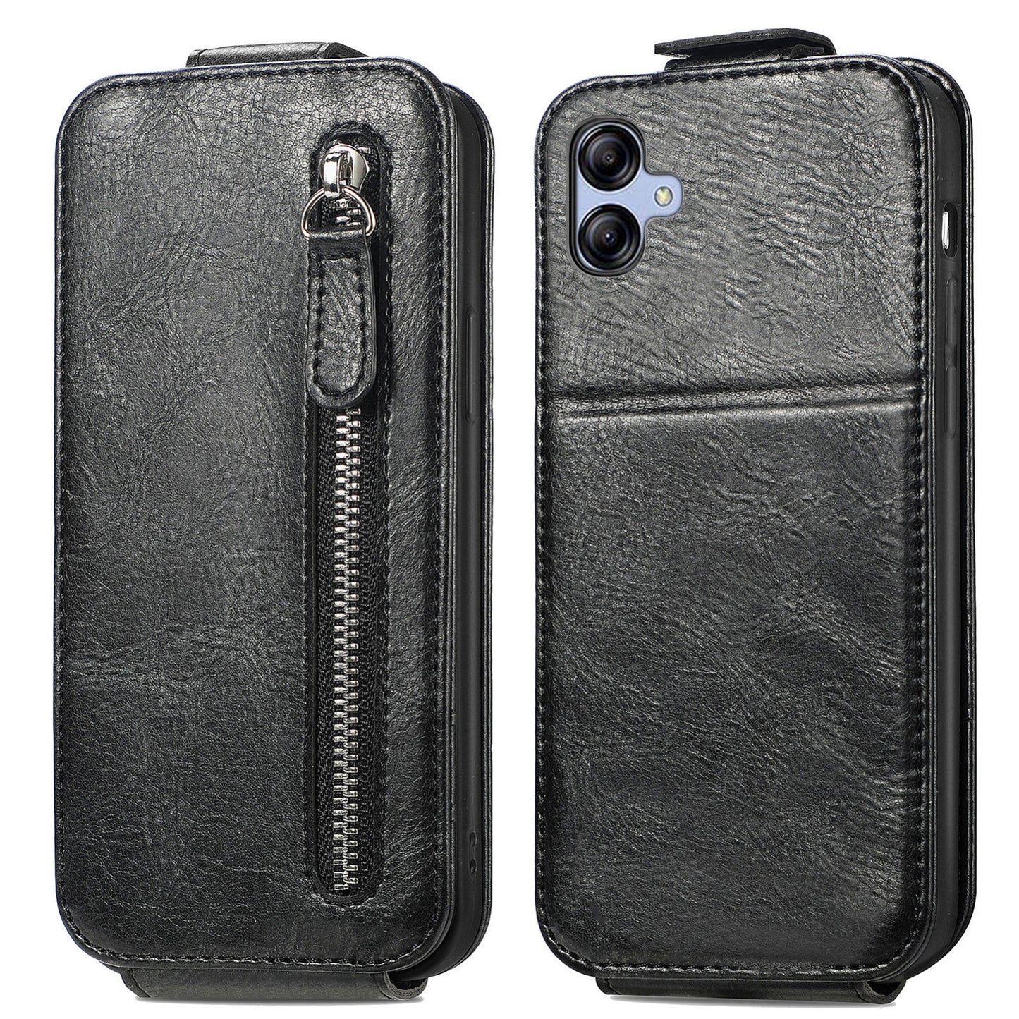 Samsung Galaxy A04e Zipper Wallet Case - Vertical Flip Leather Phone Cover with Multiple Card Slots and Stand