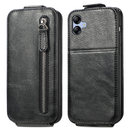 Samsung Galaxy A04e Zipper Wallet Case - Vertical Flip Leather Phone Cover with Multiple Card Slots and Stand