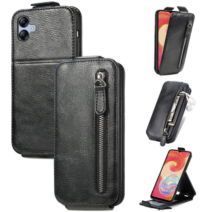 Samsung Galaxy A04e Zipper Wallet Case - Vertical Flip Leather Phone Cover with Multiple Card Slots and Stand