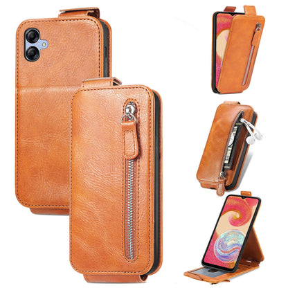 Samsung Galaxy A04e Zipper Wallet Case - Vertical Flip Leather Phone Cover with Multiple Card Slots and Stand
