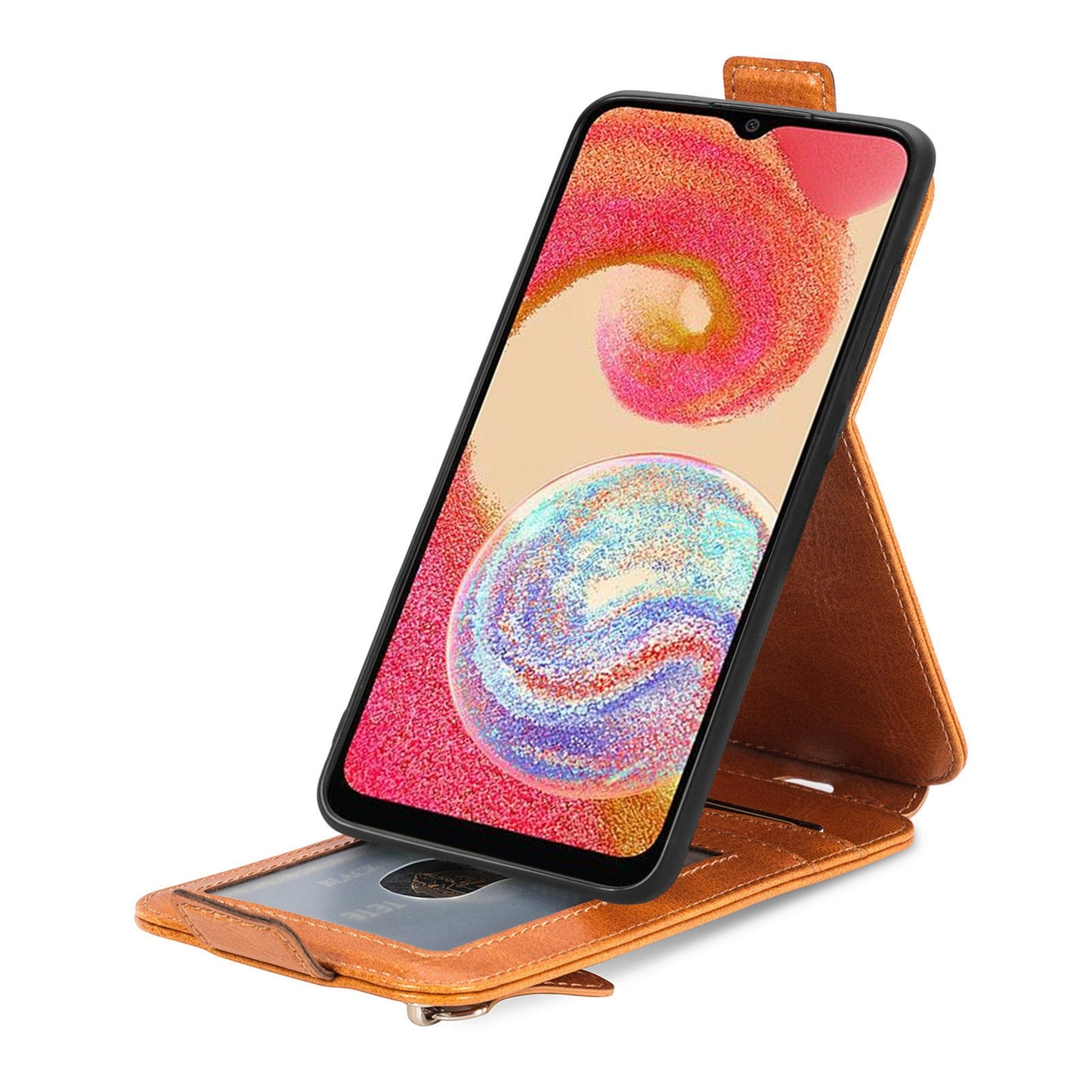 Samsung Galaxy A04e Zipper Wallet Case - Vertical Flip Leather Phone Cover with Multiple Card Slots and Stand