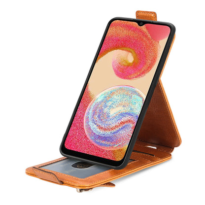 Samsung Galaxy A04e Zipper Wallet Case - Vertical Flip Leather Phone Cover with Multiple Card Slots and Stand