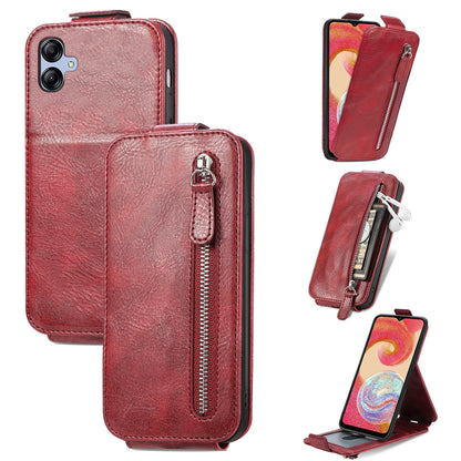 Samsung Galaxy A04e Zipper Wallet Case - Vertical Flip Leather Phone Cover with Multiple Card Slots and Stand